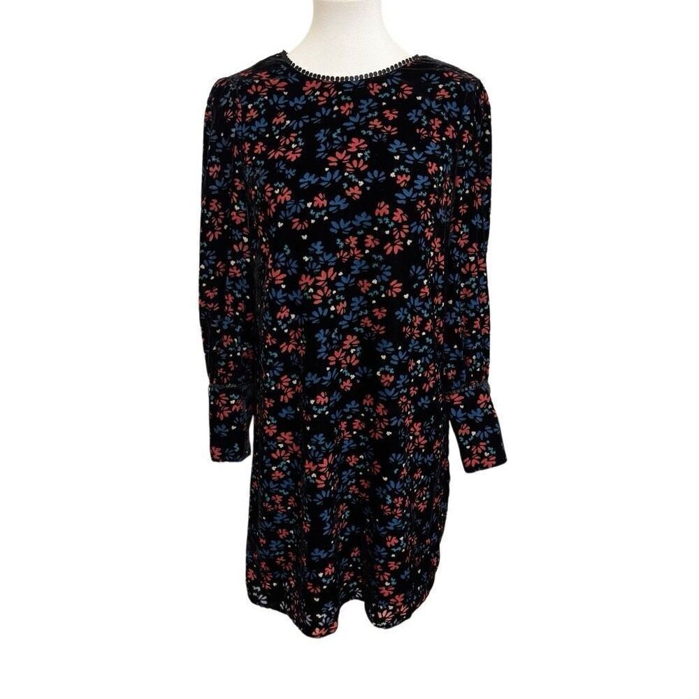 NEW Draper James Floral Velvet Shift Dress Black Red Blue Size XS